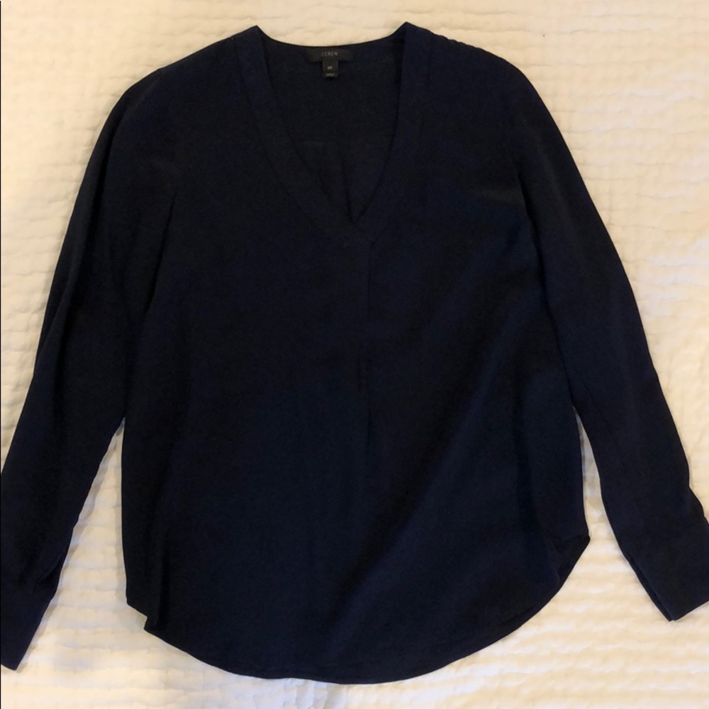 J.Crew Navy Blue Silk Vneck Blouse Size 00